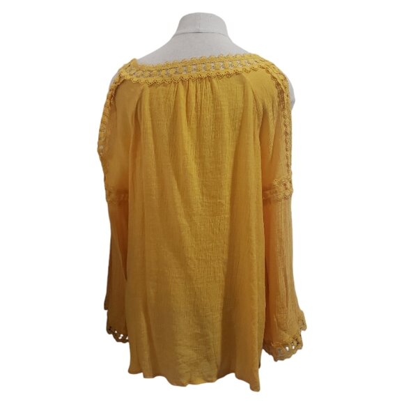 CT1812 Yellow Open Shoulder Lace Long Sleeve Blouse M - Picture 5 of 5